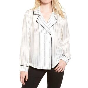 Socialite Double Breasted Pajama Blouse Stripe Top